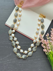 Baroque Pearl & Raw stone Necklace