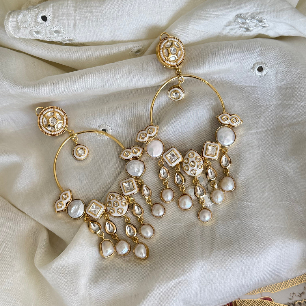 MOP Kundan Chandbali - Pearl