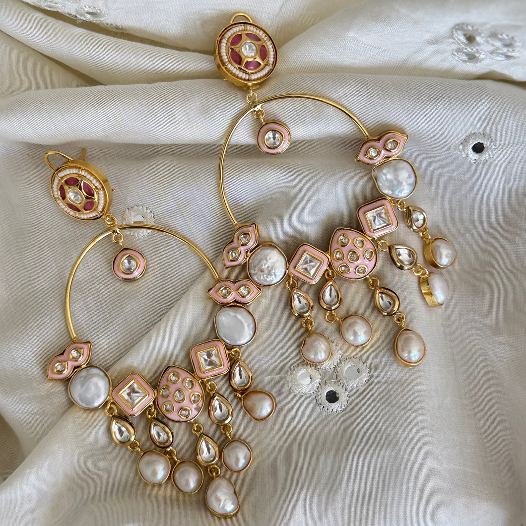 MOP Kundan Chandbali - Rose Pink