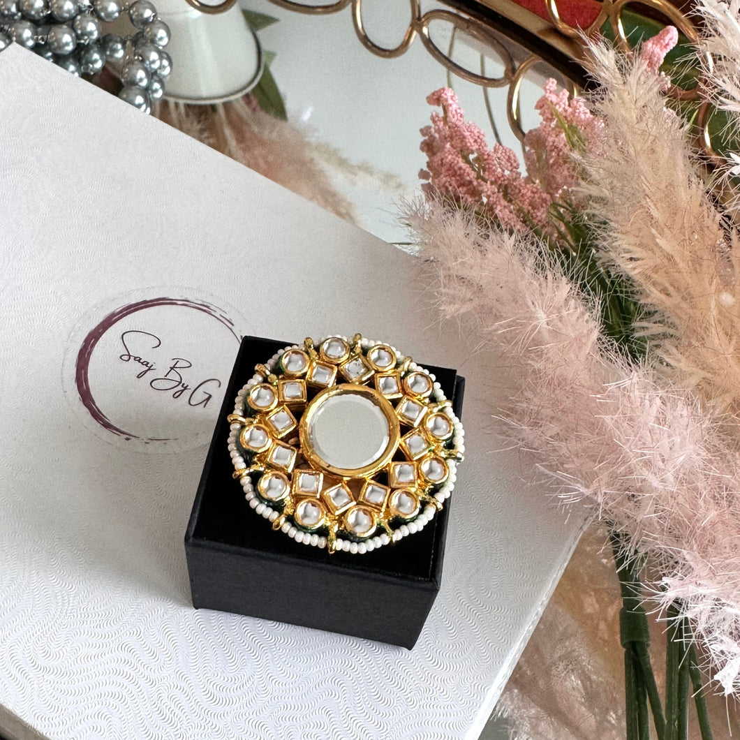 Mirror Kundan Ring