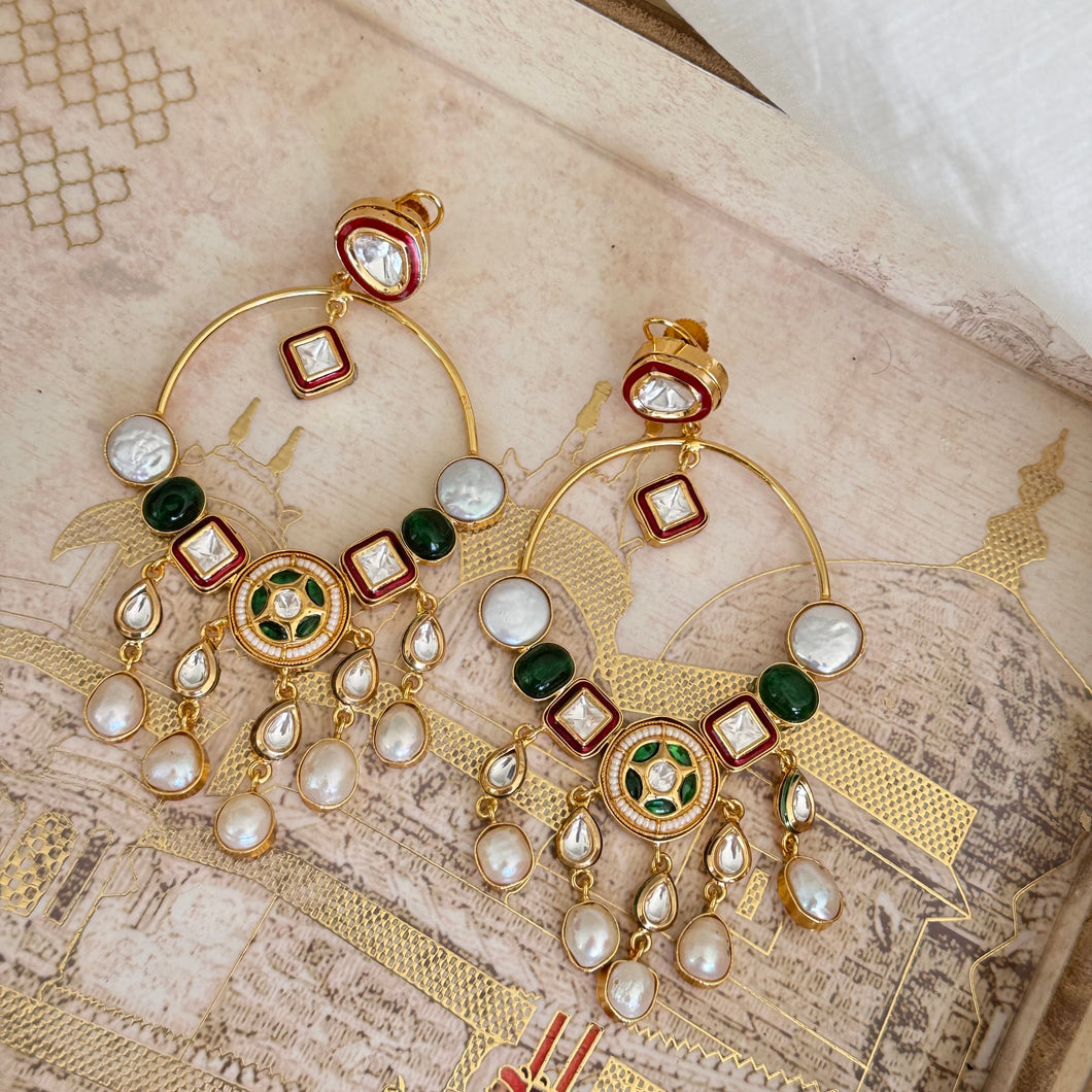 MOP Kundan Chandbali - Red Green