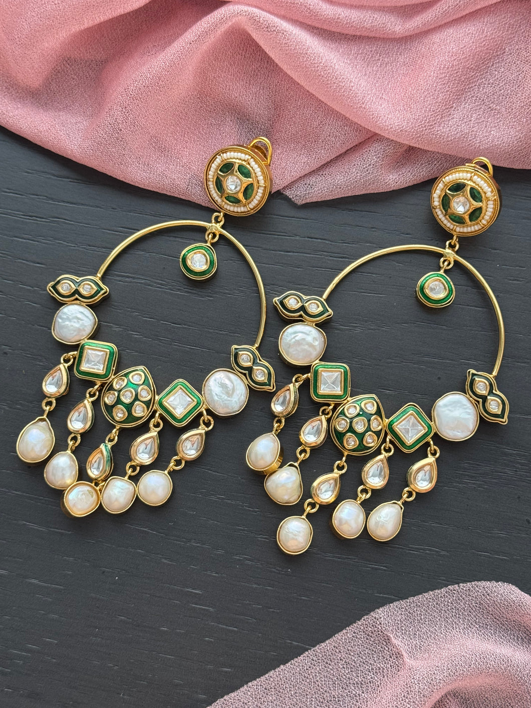 MOP Kundan Chandbali - Green