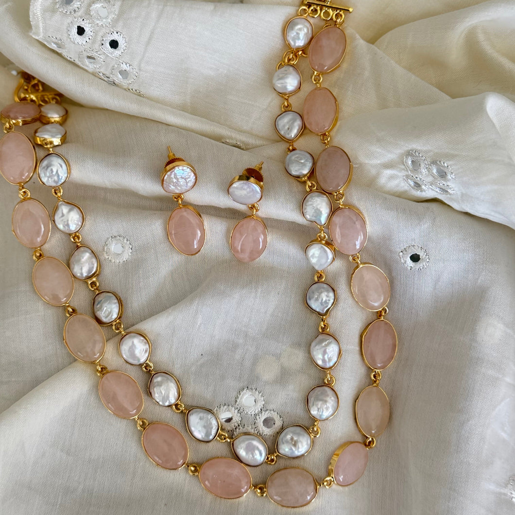 Baroque Pearl & Raw stone Necklace