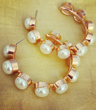 Load image into Gallery viewer, Moon Pearl Hoop Earrings
